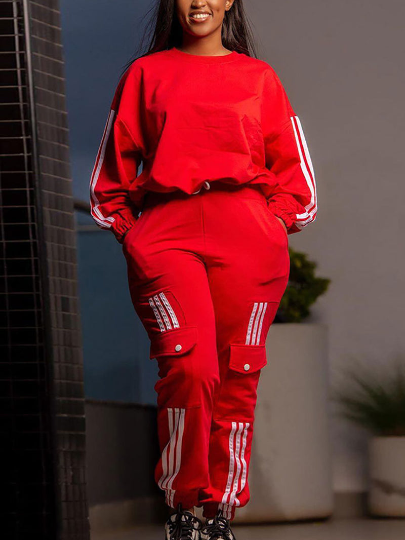 Fashion Stripe Comfy Sport Jogger Two Piece Tracksuit