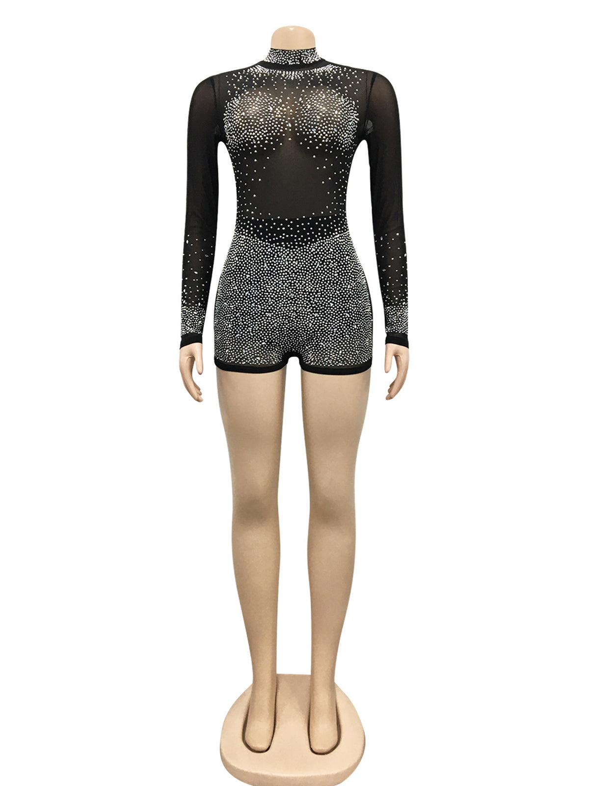 Sexy See Through Rhinestone Bodysuit Romper