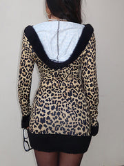 Sexy Leopard Print Hooded Slim Mini Dress