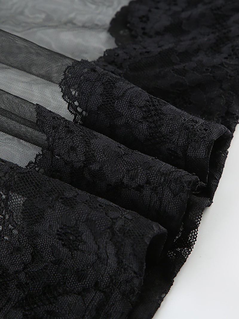 Sexy Mesh Lace Patchwork Spaghetti Strap Maxi Dress