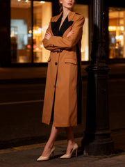 Fashion Contrast Color Lapel Collar Trench Coat
