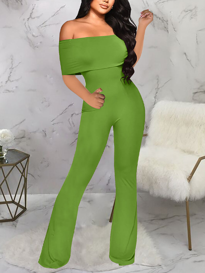 Sexy Solid color Off Shoulder Jumpsuit