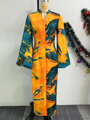 Casual Print Flared Sleeve Maxi Dress