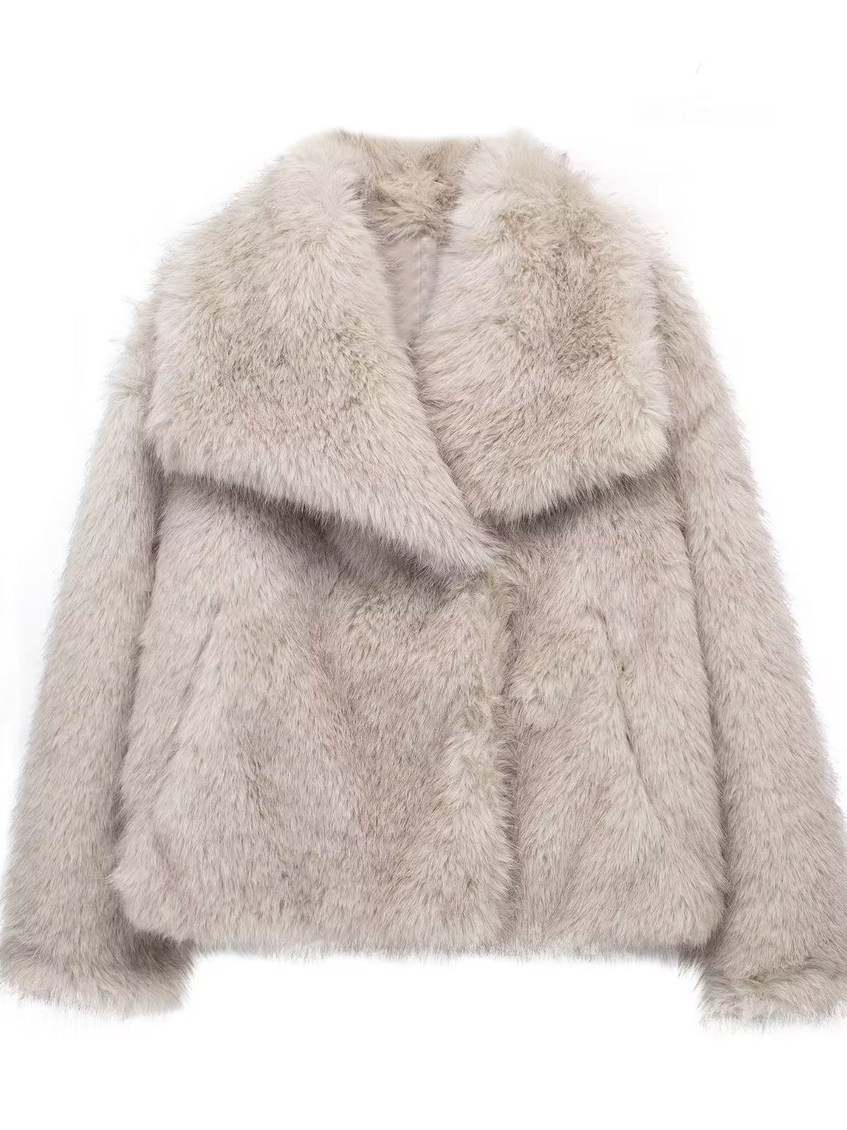 Fluffy Turn Lapel Faux Fur Warm Coat