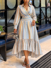 Striped Shirt and Asymmetric Skirt Set