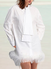 Fashion Ostrich Feather Shirt Dress