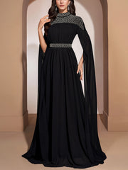 Embellished High Neck Cape Sleeve Maxi Dress