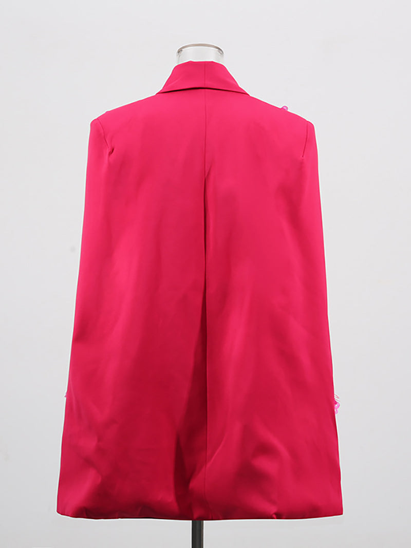 Elegant V Neck Sequins Embellished Cape Blazer