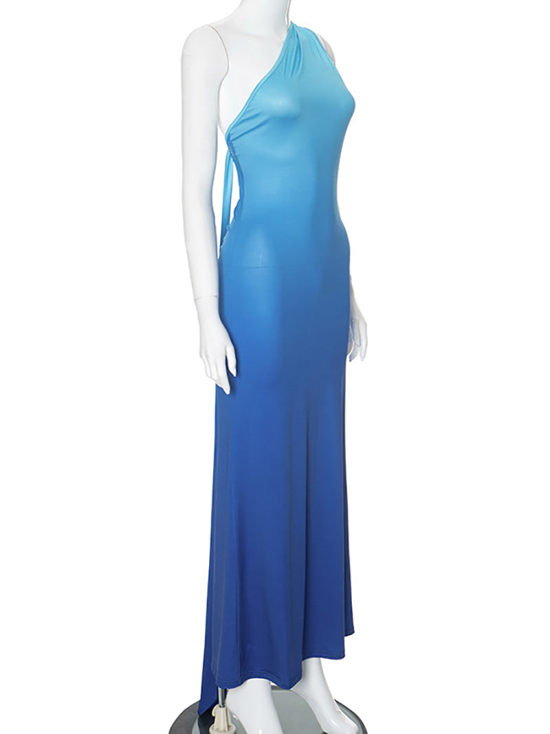 Sexy One Shoulder Gradient Color Dress