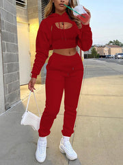 Sports Hooded Tops Vest Drawstring Sweatpants Sets