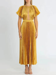 Sexy Round Neck Ruffles Sleeve Pleated Gown