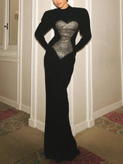 Fashion Sequin Long Sleeve Bodycon Dress Gown