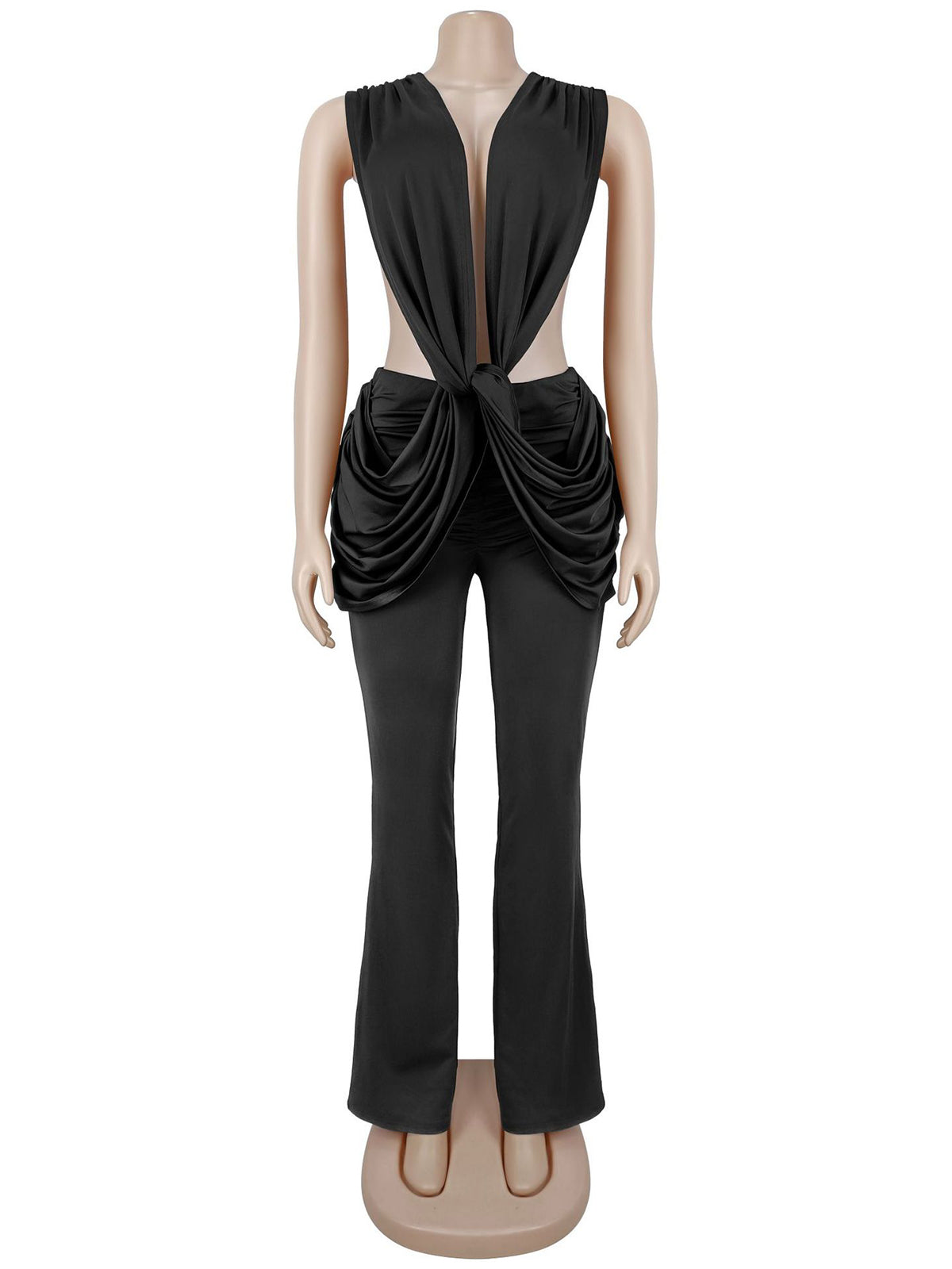 Sexy Deep V Ruched Slim Jumpsuit