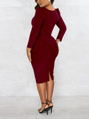 Square Neck Long Sleeve Bodycon Dress