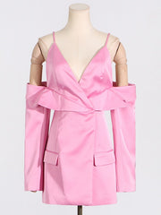Deep V Slip Dress and Cropped Blazer Set-boutique