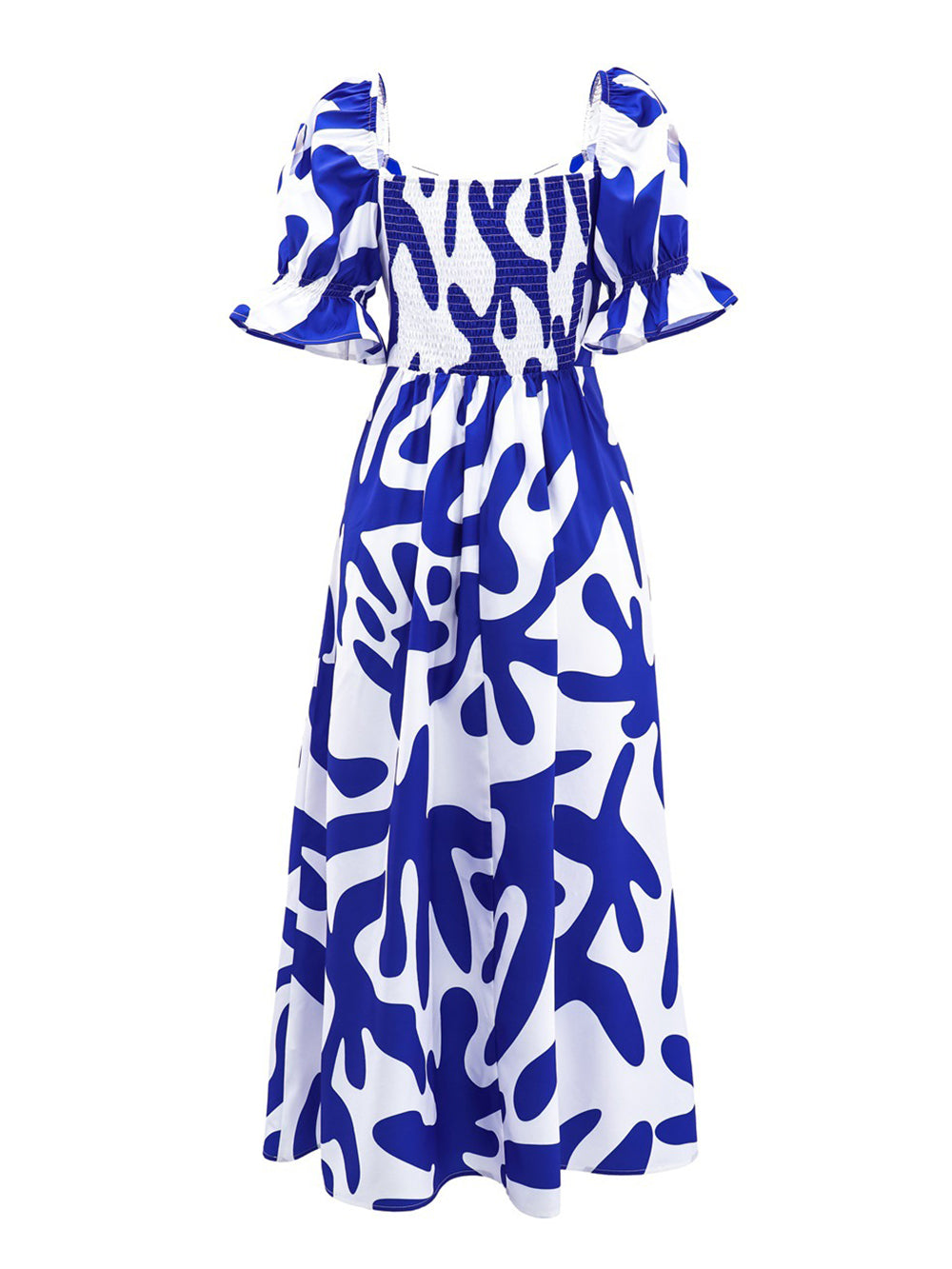 Elegant V-neck Print High Waist Maxi Dress