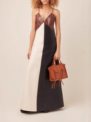Fashion Sleeveless Patchwork PU Leather Maxi Dress