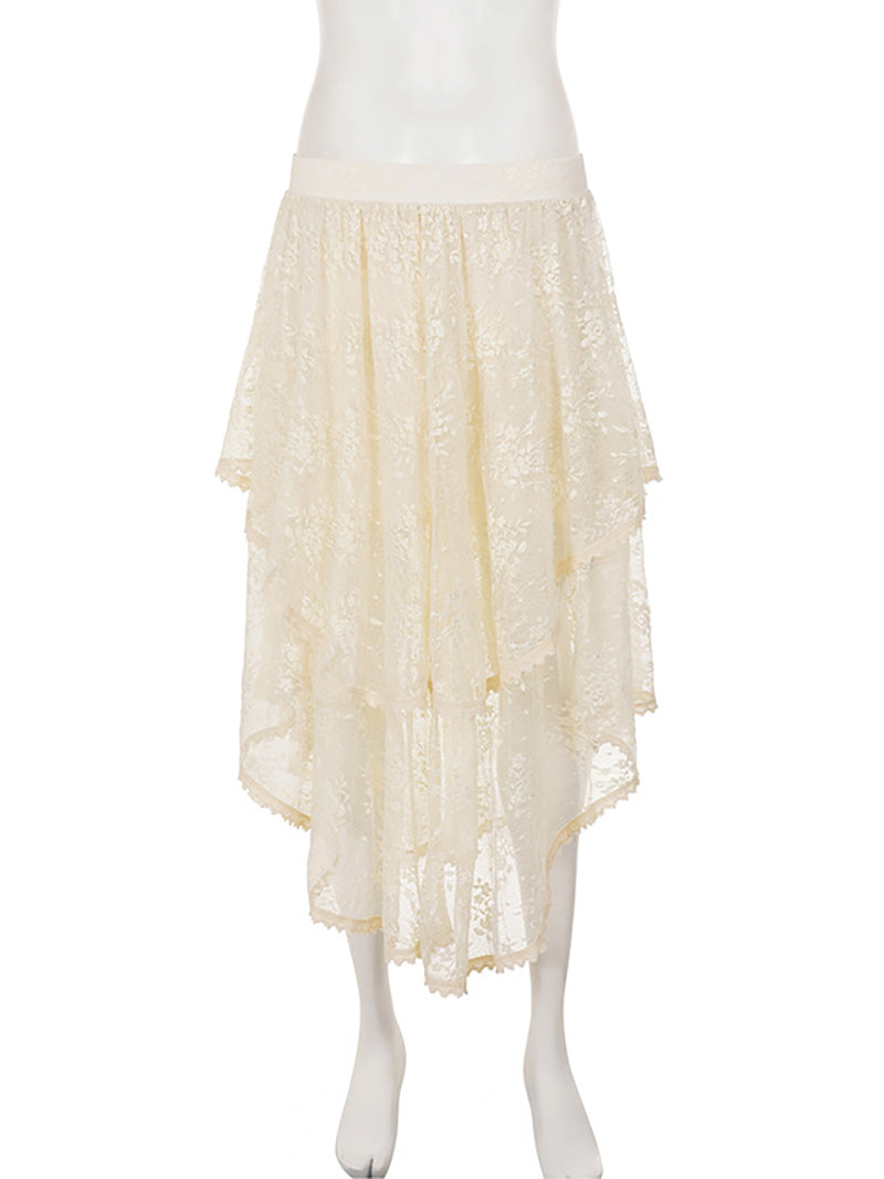 Elegant Asymmetrical Lace Midi Skirt