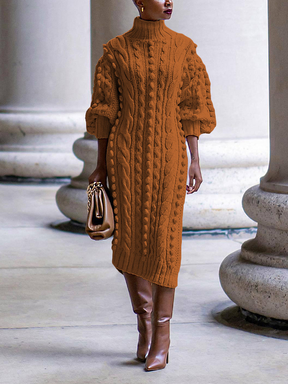 Knit Turtleneck Sweater Dress