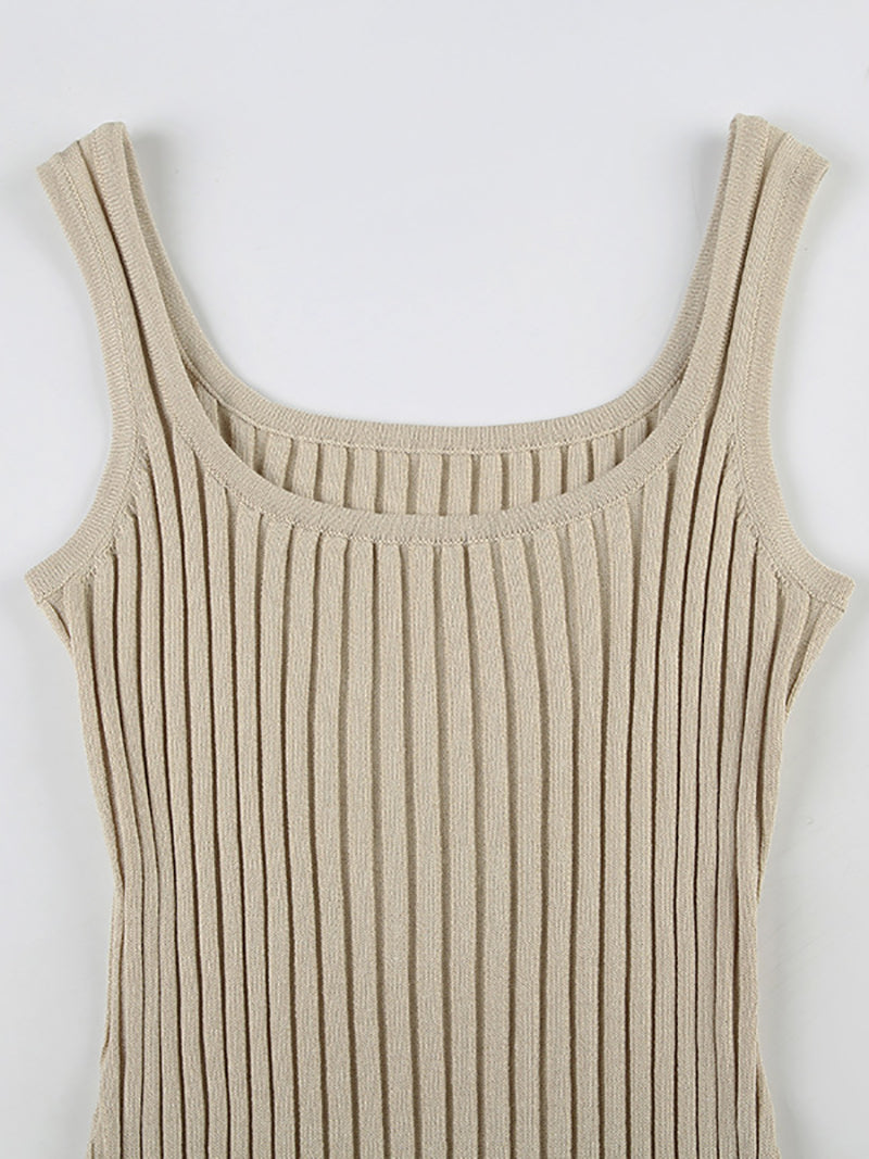 Casual Sleeveless Ribbed Knit Vest Mini Dress