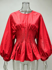 Ruched Waist Balloon Sleeve Blouse-boutique