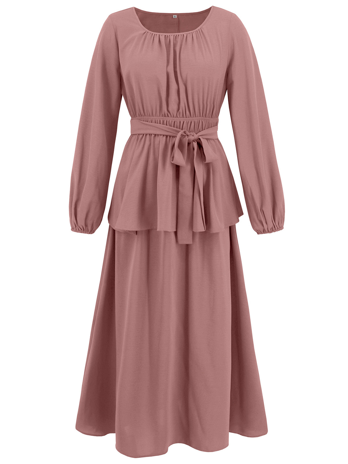 Solid Color Muslim Long Sleeve Midi Skirt Two Piece Set