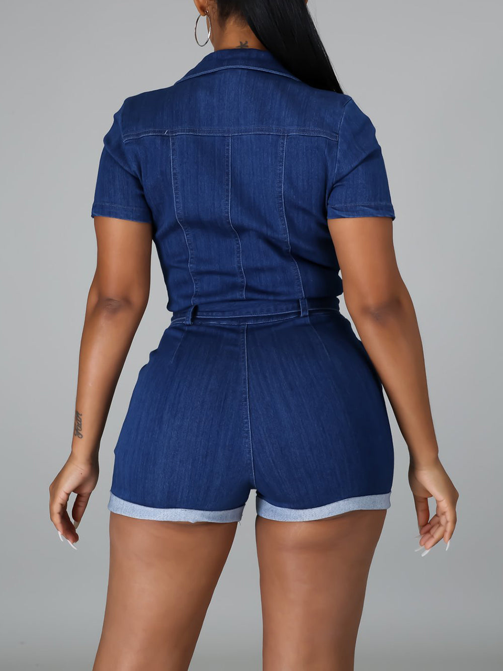 Sexy Zipper Short Sleeve Denim Rompers