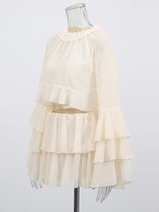 Fashion Ruffle Turtleneck Crop Top And Mini Skirt Set