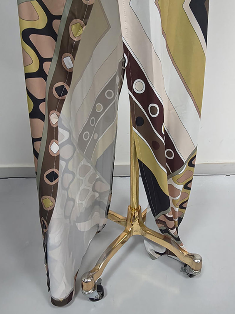 Retro Abstract Print Long Sleeve Maxi Dress