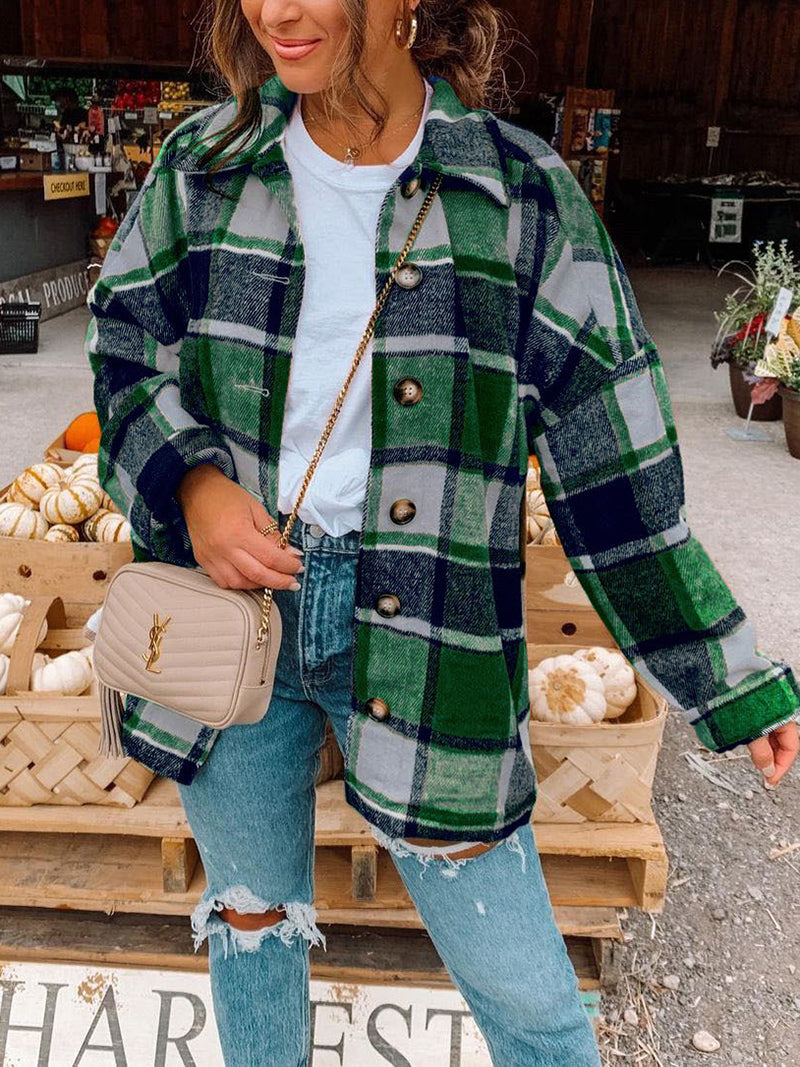 Fashion Flannel Plaid Shacket Jacket