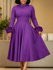 Floral Sleeve Mock Neck Midi Dress