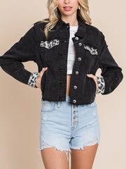 Panther Print Patchwork Denim Jacket Coat