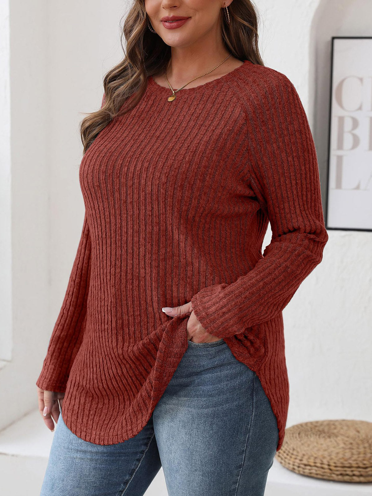 Casual Round Neck Knit Pullover Sweatshirt