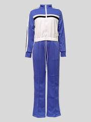 Stand Collar Zipper Crop Top Drawstring Trousers Sets