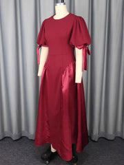 Elegant Round Neck Puff Sleeve Patchwork Party Dress