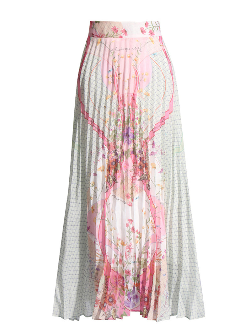 Elegant Print Shirt And Pleated Skirt Two Piece Set