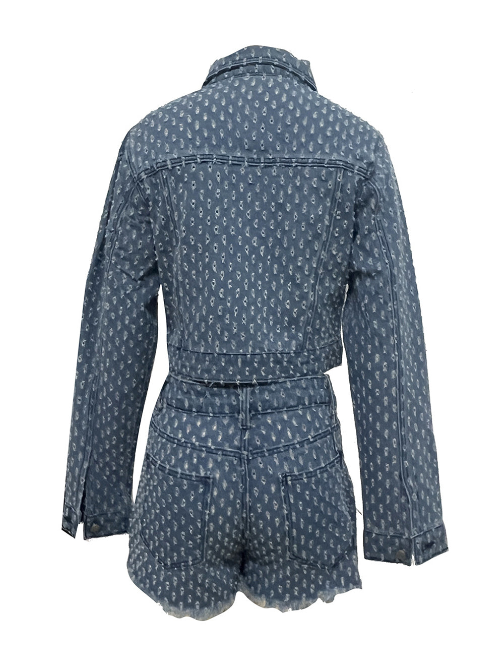Denim Ripped Cropped Jacket and Shorts Casual Set