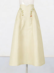 Fashion High Waist Button Embellished Midi Skirt