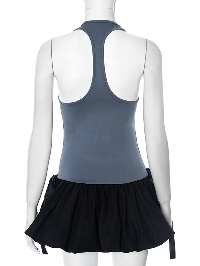 Casual Contrast Color Sleeveless Sports Fitness Dress