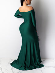 Sexy Off Shoulder Long Sleeve High Split Maxi Dress