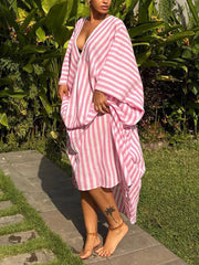 Fashion Striped V-Neck Loose Maxi Dress