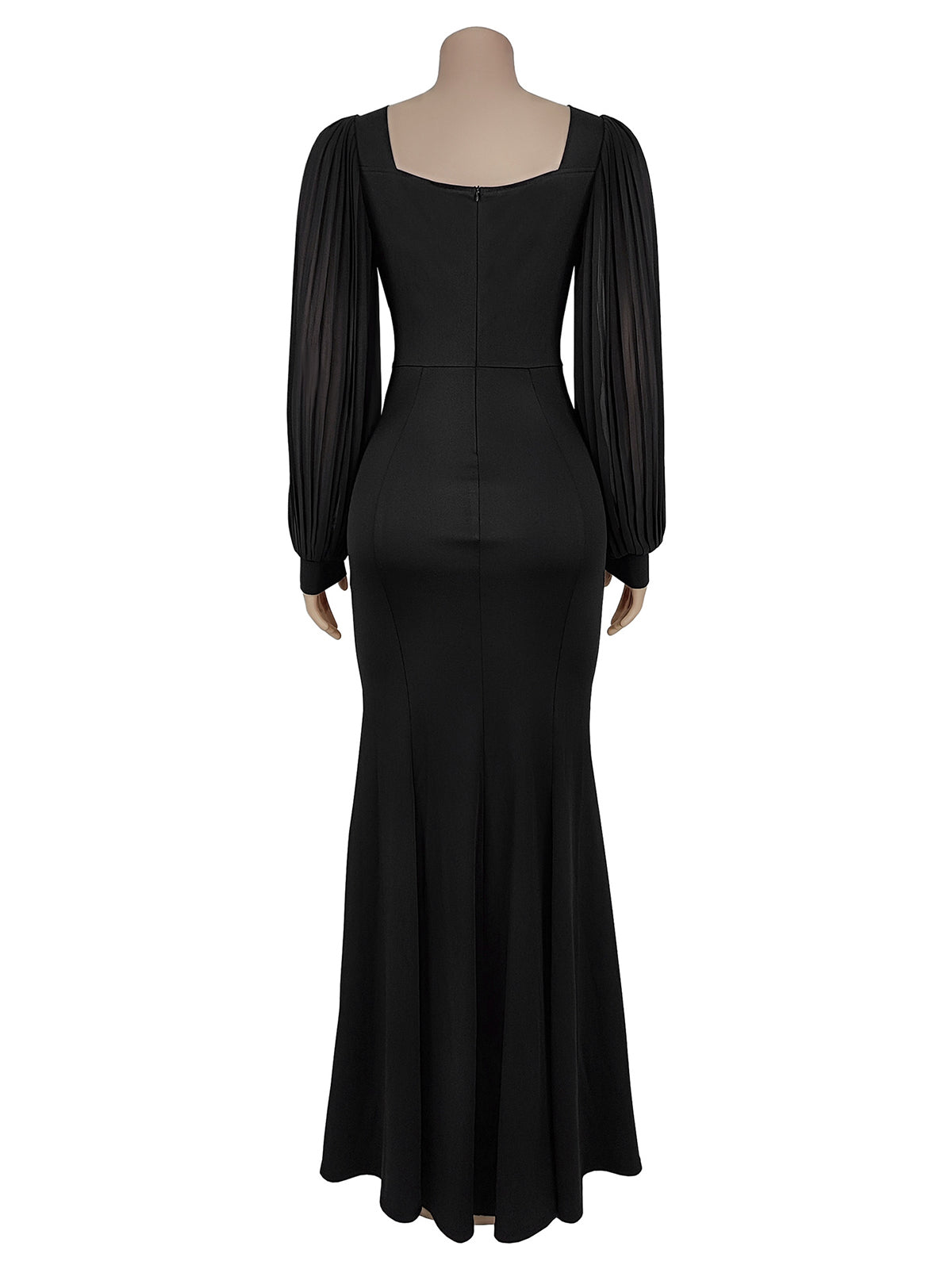Elegant Rhinestone Sheer Puff Sleeve Mermaid Maxi Dress