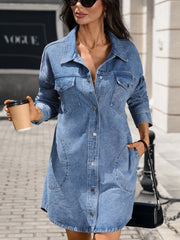 Pocket Button Front Denim Shirt Dress