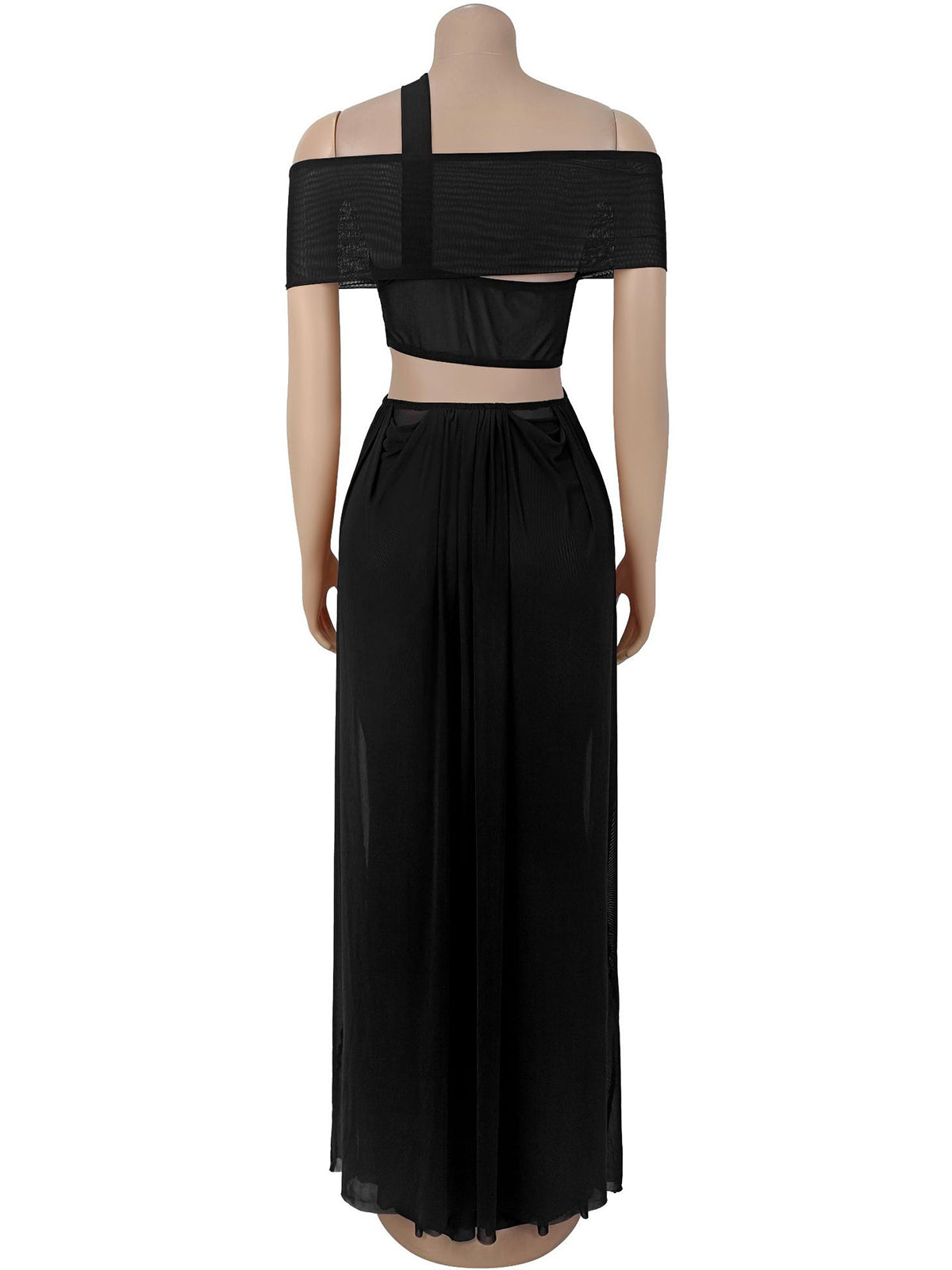 Sexy Strapless See-Through Ruched Mesh Maxi Dress