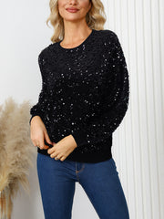 Rainbow Sequin Round Neck Pullover Top