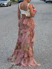 Fashion Floral Print Vacation Ruffles Skirts