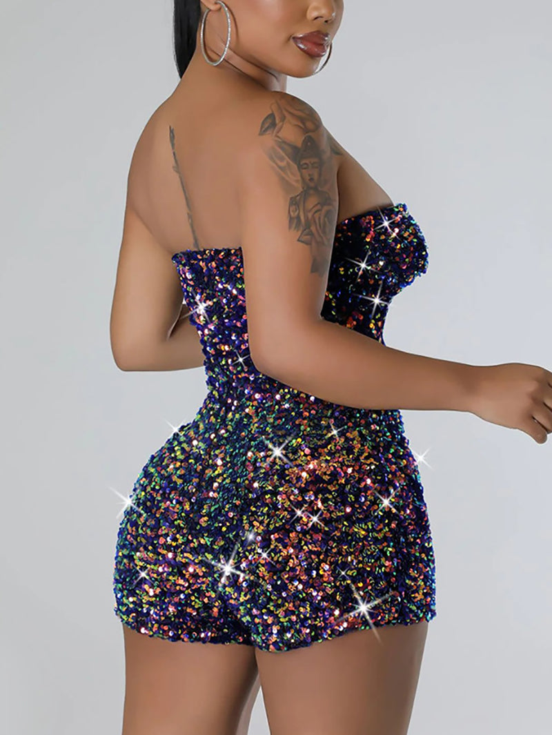 Sexy Strapless Sequin Club Romper