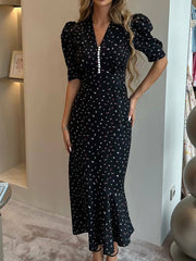Fashion V Neck Floral Print Ruffle Hem Dress
