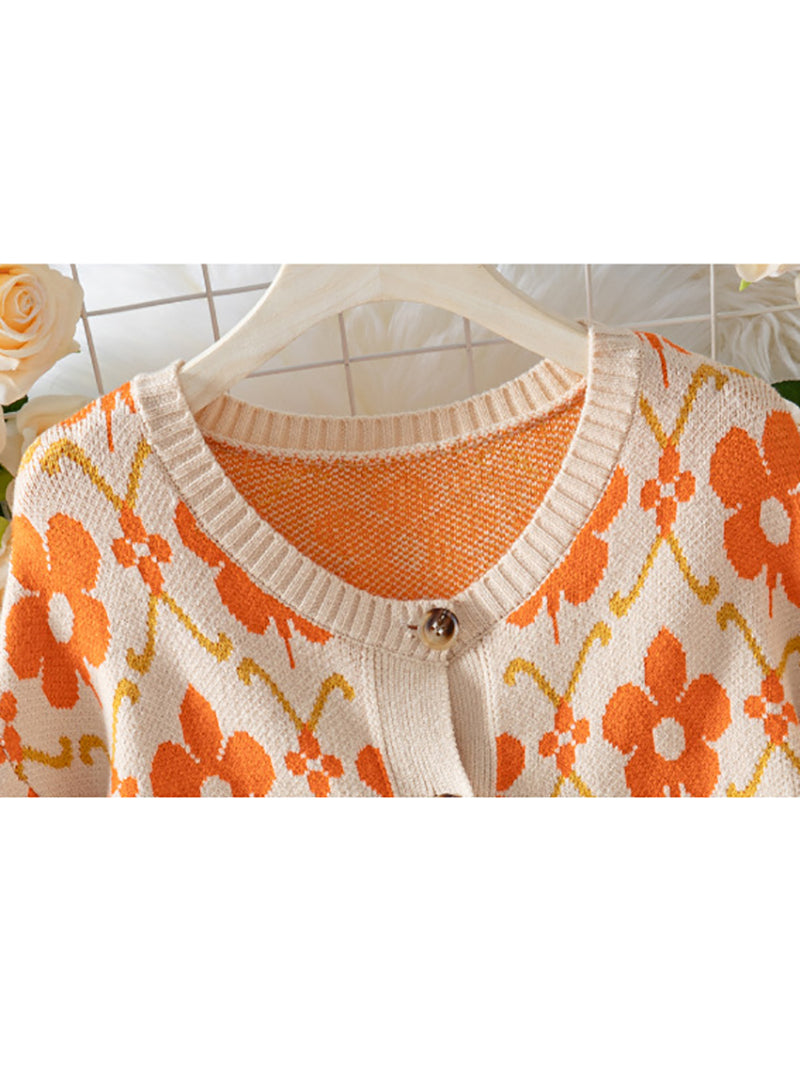 Casual Round Neck Button Knit Cardigan Sweater
