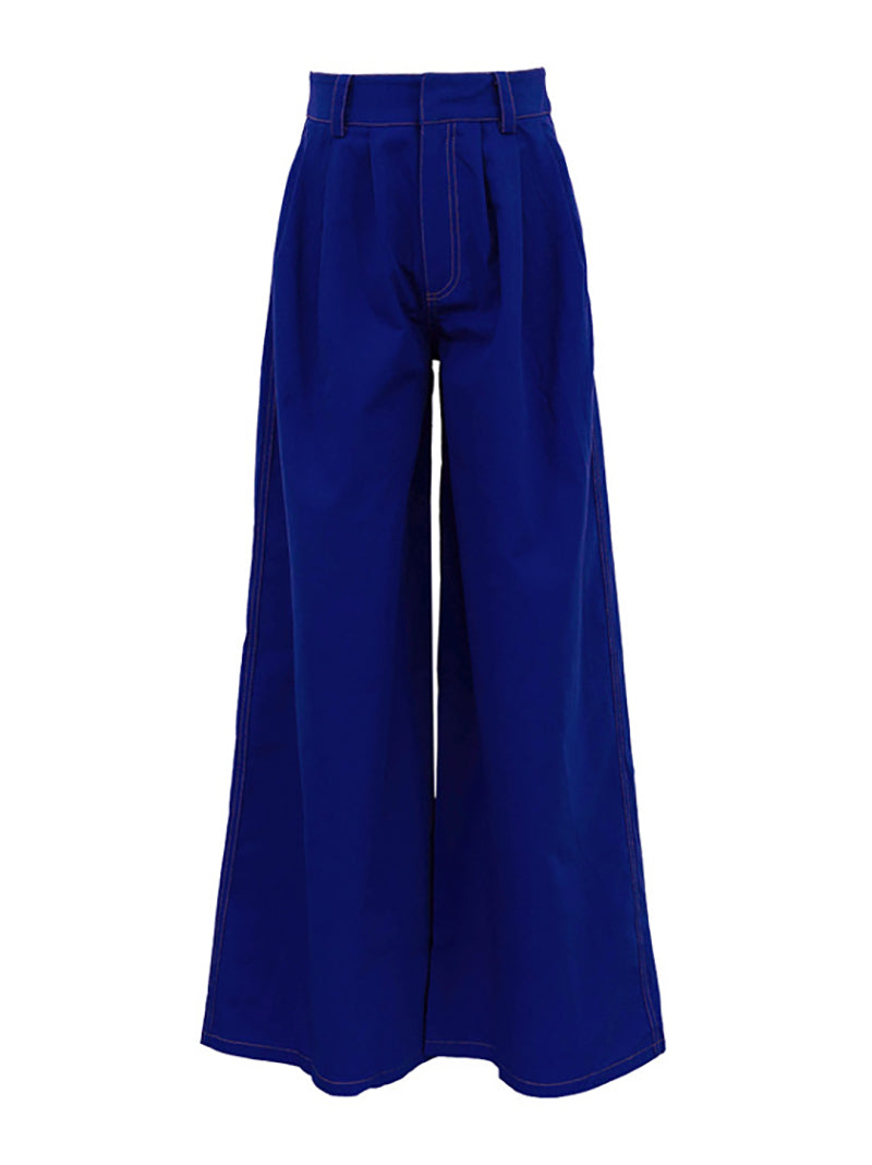 Casual High Waist Solid Wide Leg Pants